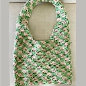 Small Crochet Checkered Tote Bag